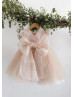 Beaded Champagne Lace Tulle V Back Cute Flower Girl Dress